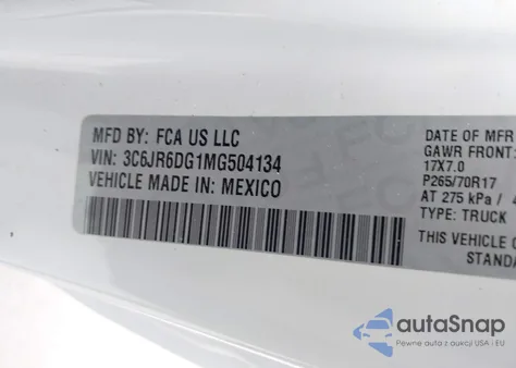 2021 Ram 1500 Classic Tradesman 4X2 8' Box из США, поврежденный, VIN 3C6JR6DG1MG504134